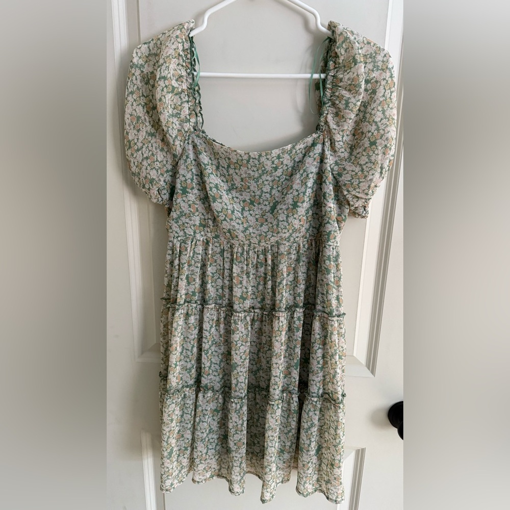 Jun & Ivy Women's Francesca's Floral Green Babydoll Dress Ruffles Size Medium
